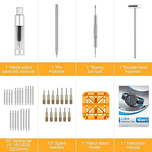Miniatura 9 de JOREST Herramienta de extracción de eslabones de reloj, kit de herramientas de correa de reloj, kit de reparación para ajuste, reemplazo y cambio de