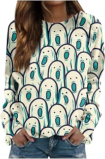 WANZZXCSL Long Sleeve Flowy Cozy Skiing Pullovers Woman Casual Halloween Baggy Patter Pullover Smocked Polyester Tops Woman