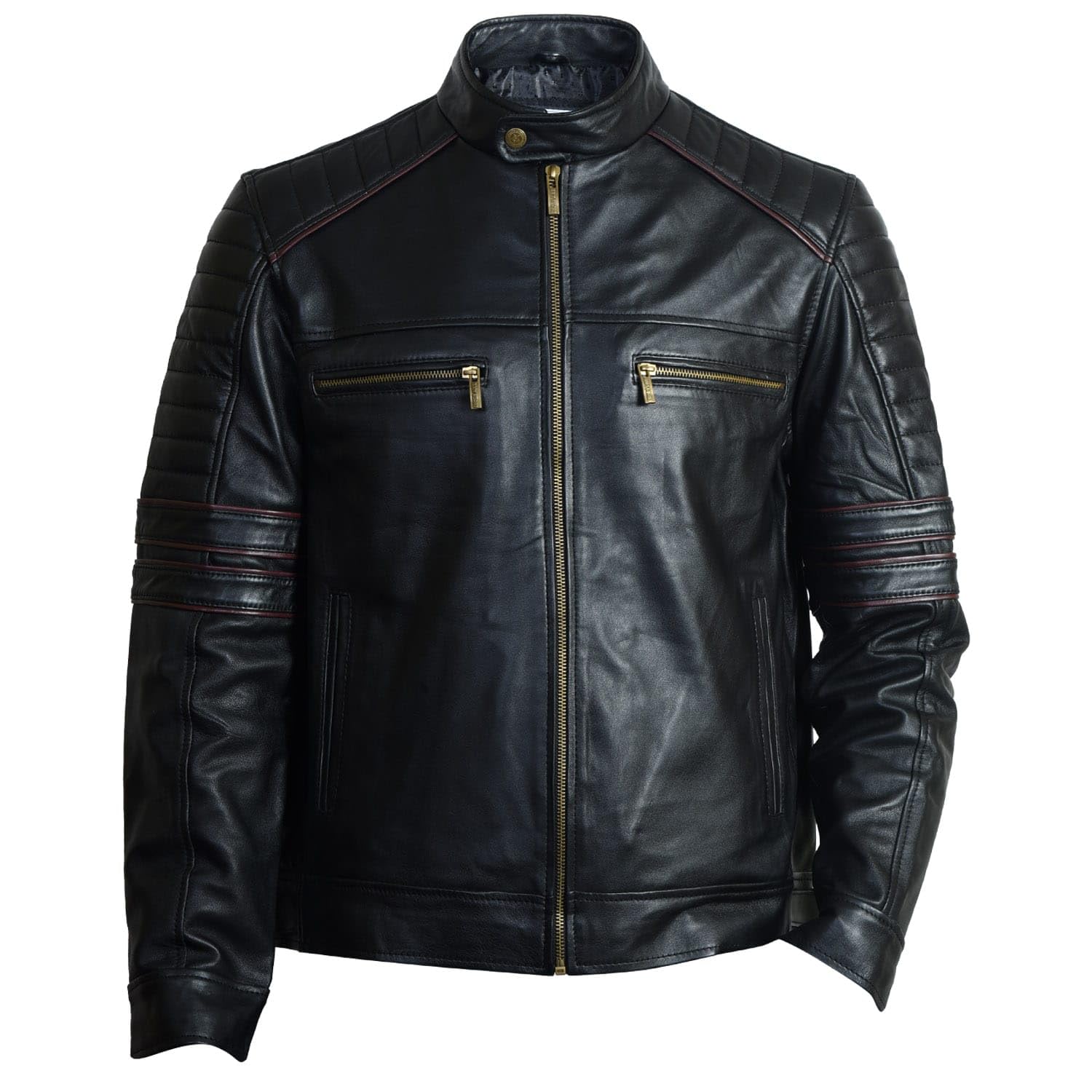 Body Guard Genuine Leather Jacket | Genuine & Pure Leather Jacket | Mens Solid Biker Jacket | Full Sleeve Solid Jacket for Men’s Biker Style | 2 Insiide & 4 Outside Pockets with zipped Sleeve
