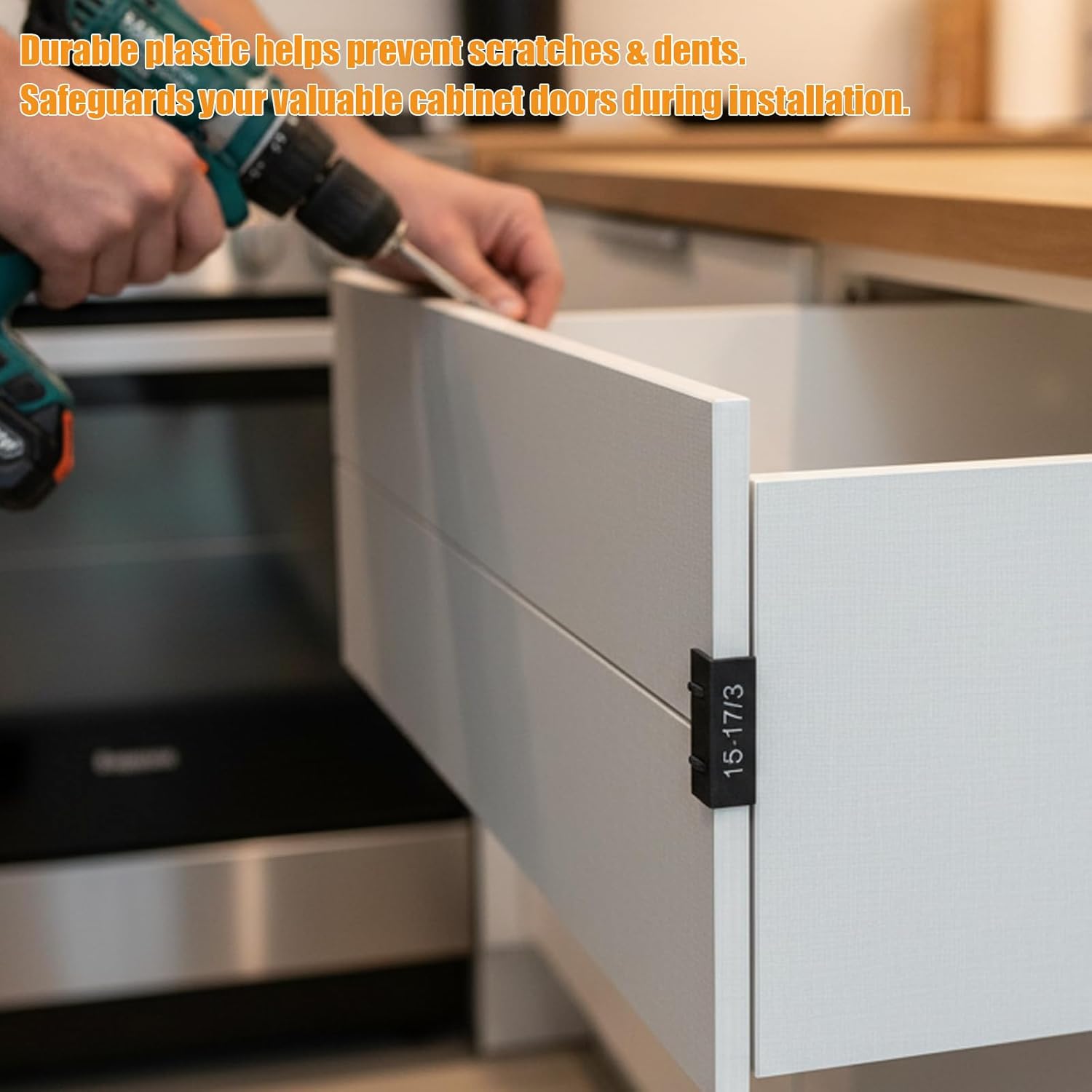 Drawer Front Spacers 12PC - Plastic Cabinet Panel Alignment Tool, Hands-Free Installation Jig for Consistent Spacing, Fits 15-17mm 18-20mm 22-23mm Boards for Woodworking & DIY (Black)