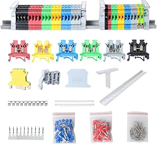 Terminal Block Kit, Rail Combined Terminal Block, Rail Type Voltage Terminal Accessories (Red & Yellow & Blue & Black & Green & Grey)