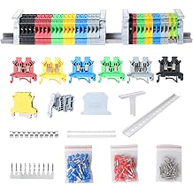 Terminal Block Kit, Rail Combined Terminal Block, Rail Type Voltage Terminal Accessories Red & Yellow & Blue & Black & Green & Grey