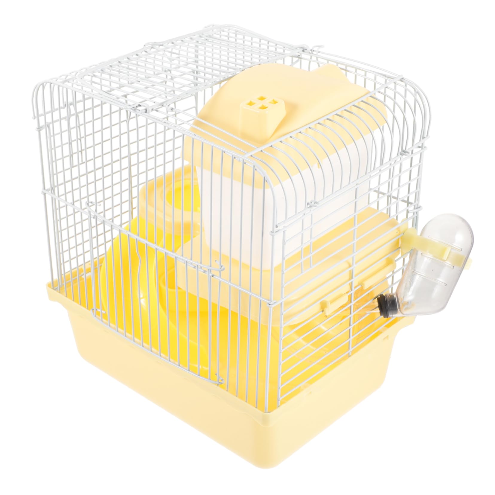 Happyyami Jaula Doble para Hámster y Cobaya de Plástico y Alambre, Diseño Estable y Fácil de Limpiar, Color Amarillo Adecuado para Mascotas Pequeñas