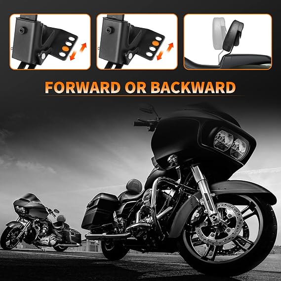 Adjustable Plug-in Motorcycle Front Driver Seat Rider Backrest Pad Custom Mounting Kit Compatible with Harley Touring Models Street Glide Road King Electra Glide Road Glide 1997-2026