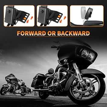 Adjustable Plug-in Motorcycle Front Driver Seat Rider Backrest Pad Custom Mounting Kit Compatible with Harley Touring Models Street Glide Road King Electra Glide Road Glide 1997-2026