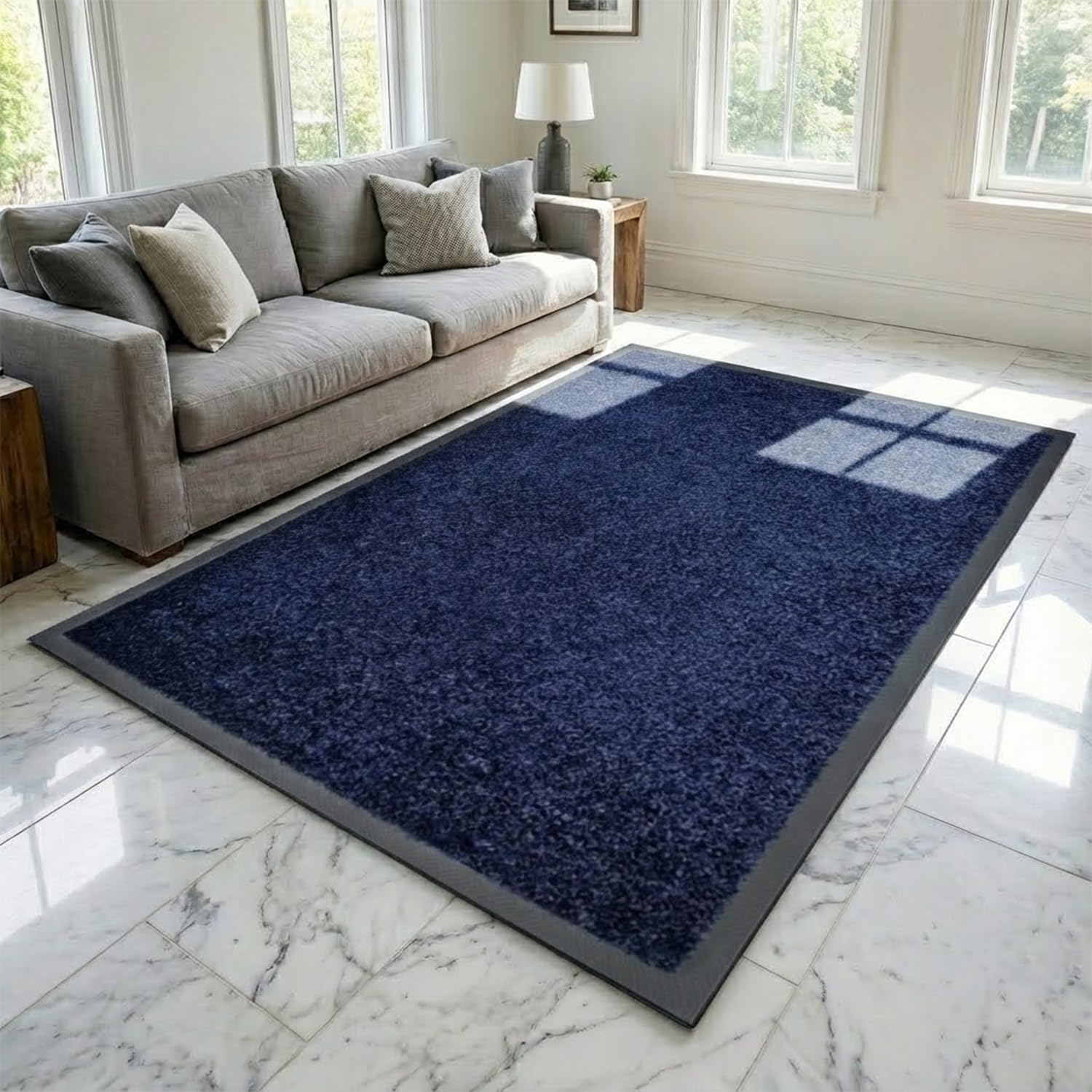 Trendy Realm Washable Rubber Rug – Outdoor & Indoor Heavy Duty Non-Slip Rug for Kitchen Garden, Inside & Outside Floor Mats, Waterproof and Dirt Trapper Entrance Rug (Navy, 120x150 cm)