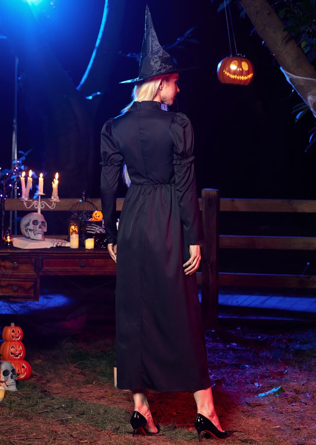 Clarisbelle Women Halloween Gothic Cosplay Wizad Elpheba Cool Adult Costume Maxi Wicked Witch Evil Sorceress Outfit Black M - Image 6