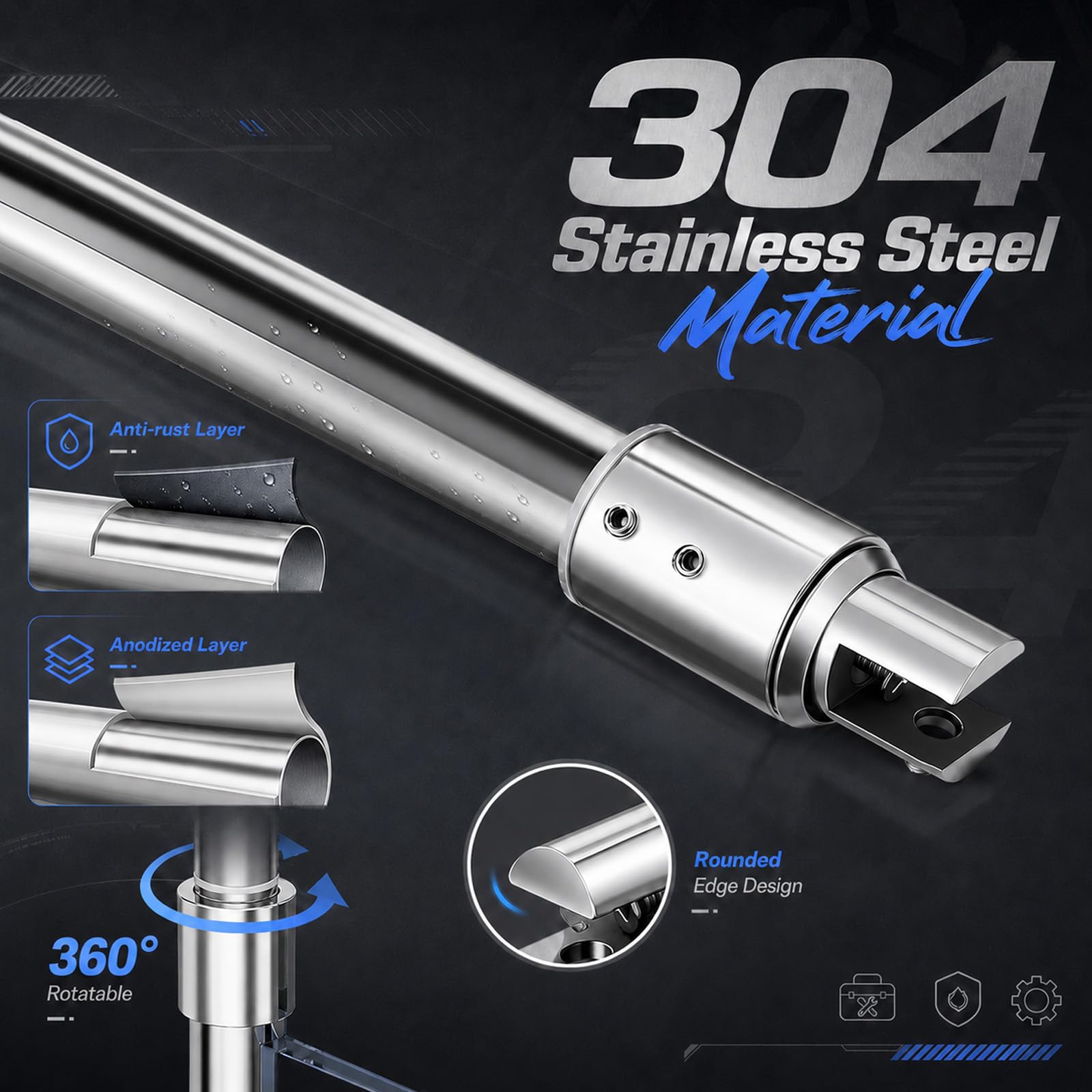 Barre Stabilisation pour Douche, 56 cm Barre Fixation en Acier Inoxydable 304 pour Parois Douche avec Articulation Pivotante à 360° Support pour Paroi Douches pour Verre 6 à 10 mm