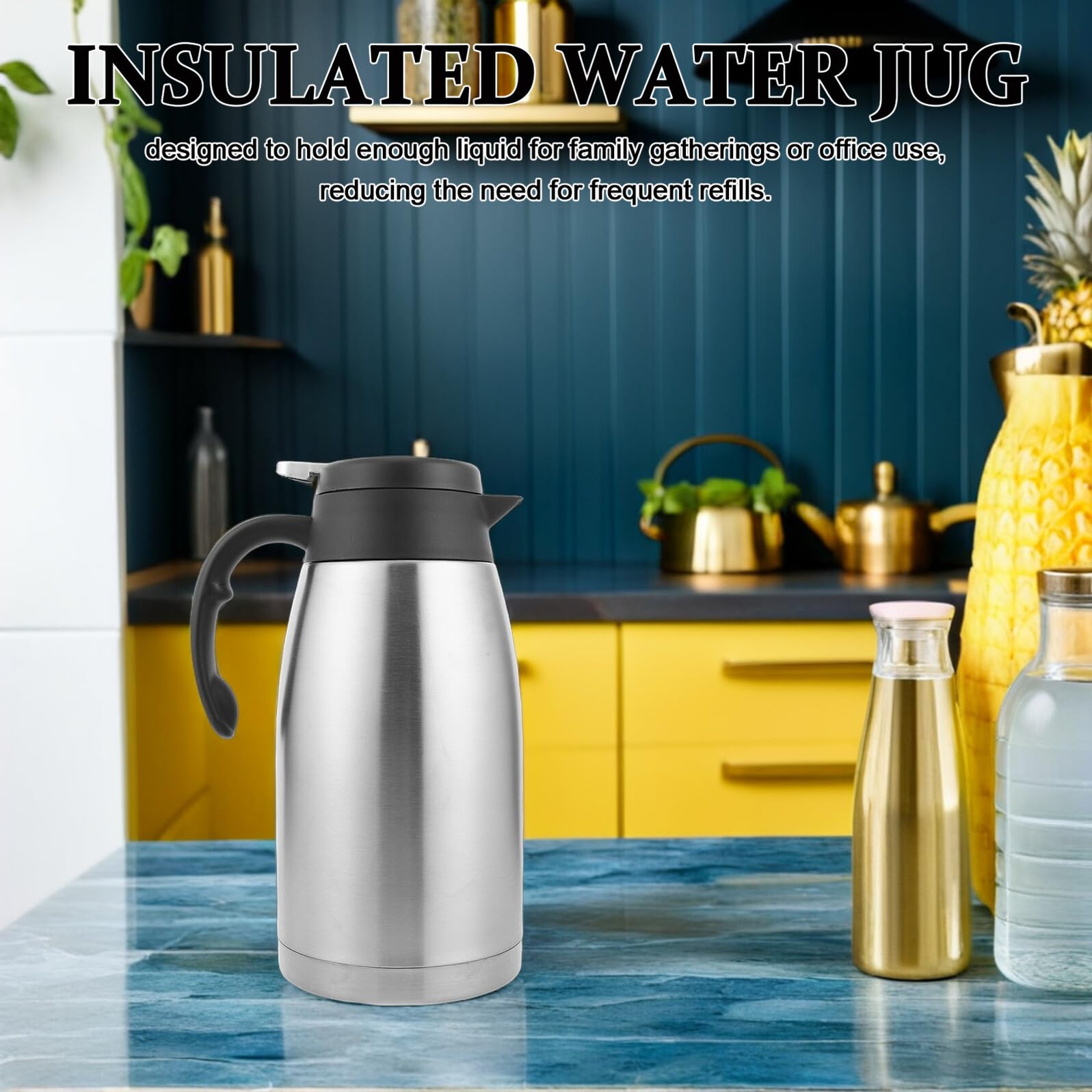 Uonlytech Caraffa Termica Acciaio Inox per Acqua Caffè Tè e Bevande Calde o Fredde Isolamento Vuoto per Ore per Casa Ufficio e Eventi