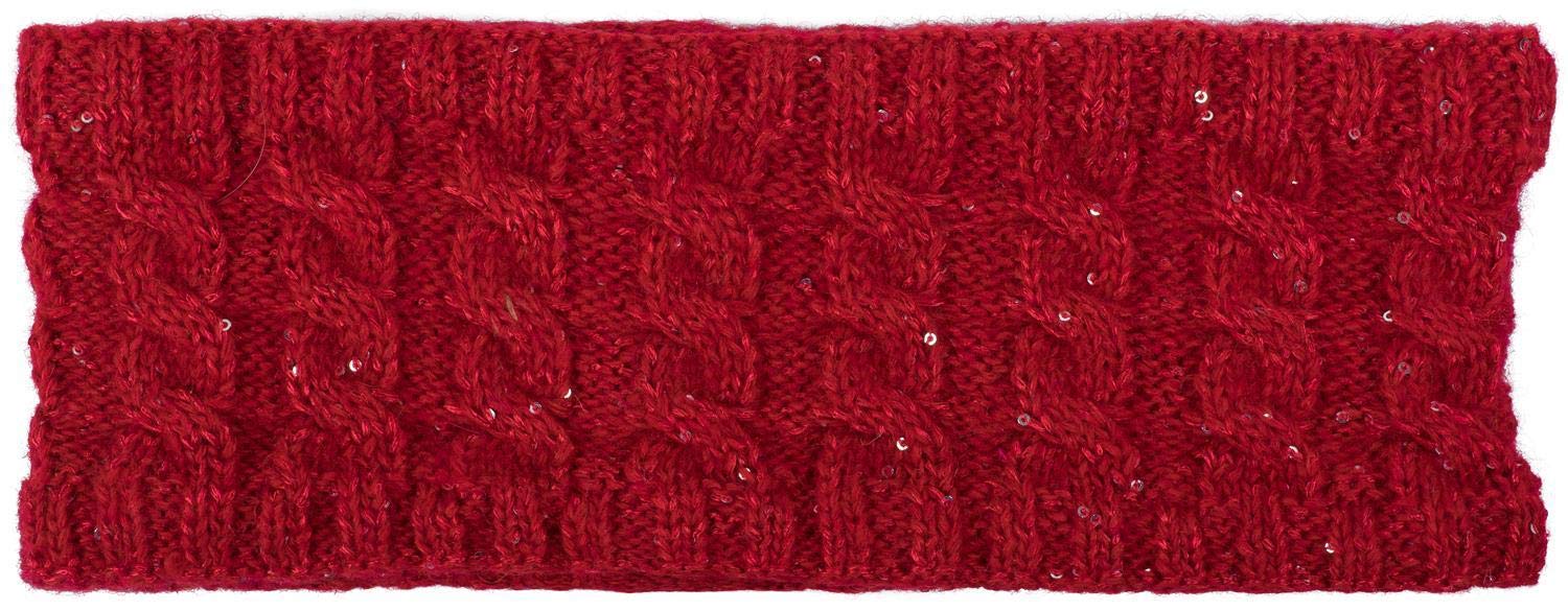 styleBREAKER women knit headband with plait pattern and sequins, fleece lining, hairband, headband, women 04026028, color:Red - Image 2