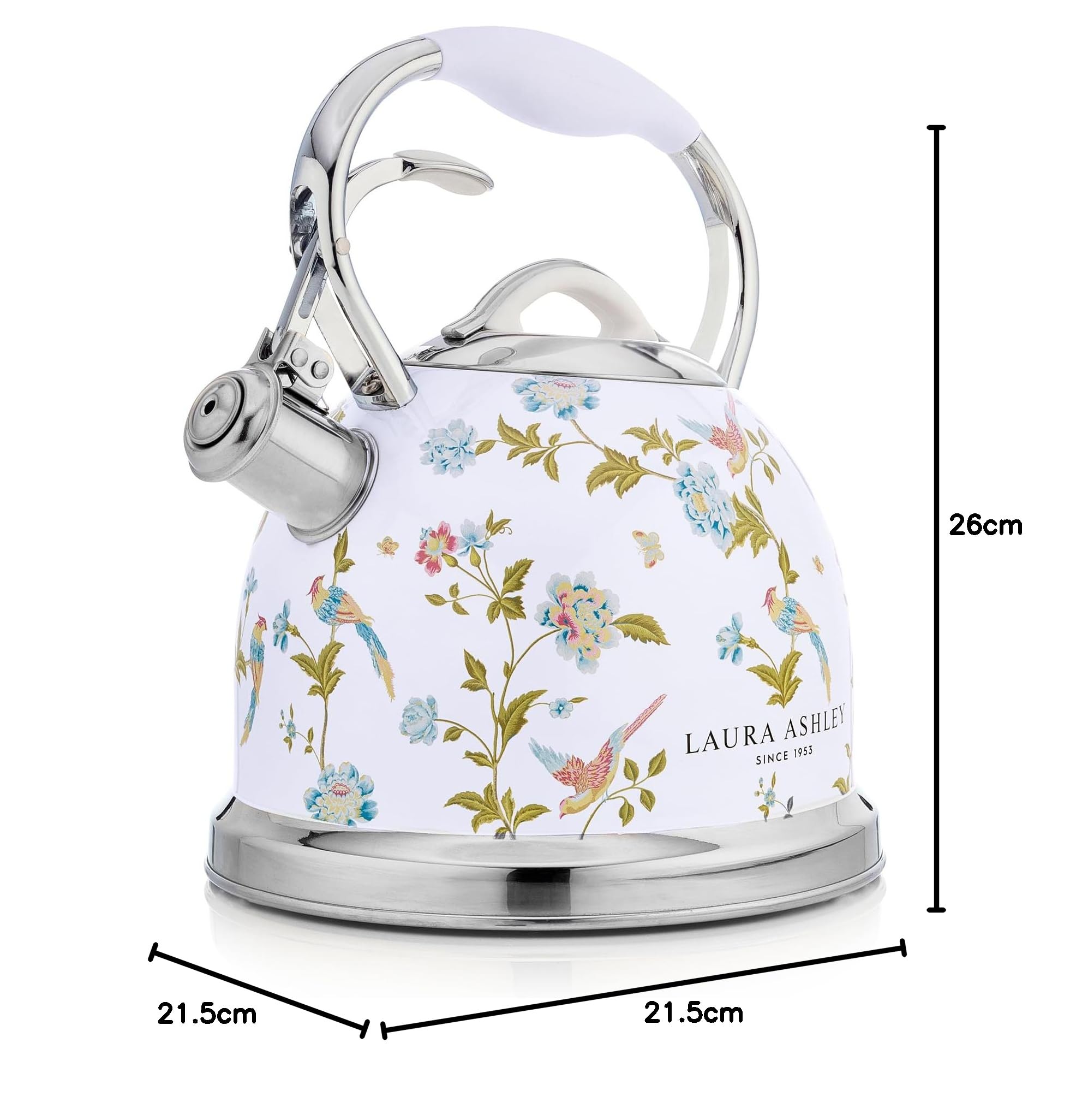 Laura Ashley Elveden White 3 Litern Wasserkessel Induktion von VQ – Wasserkessel Camping mit Pfeifton für Gasherd, Induktions kochfeld oder andere Kochfelder mit Druckknopf Mechanismus