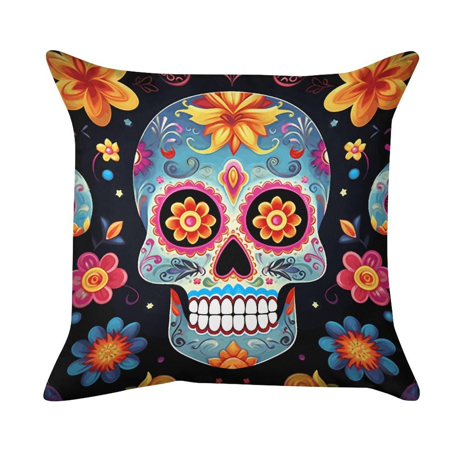 FekiLoot Throw Pillow Cover Sugar Skulls Painting Art Decorative Square Pillow Cover Comfort Breathable Pillowcases Soft Velvet Square Modern Cushion Covers for Sofa Couch