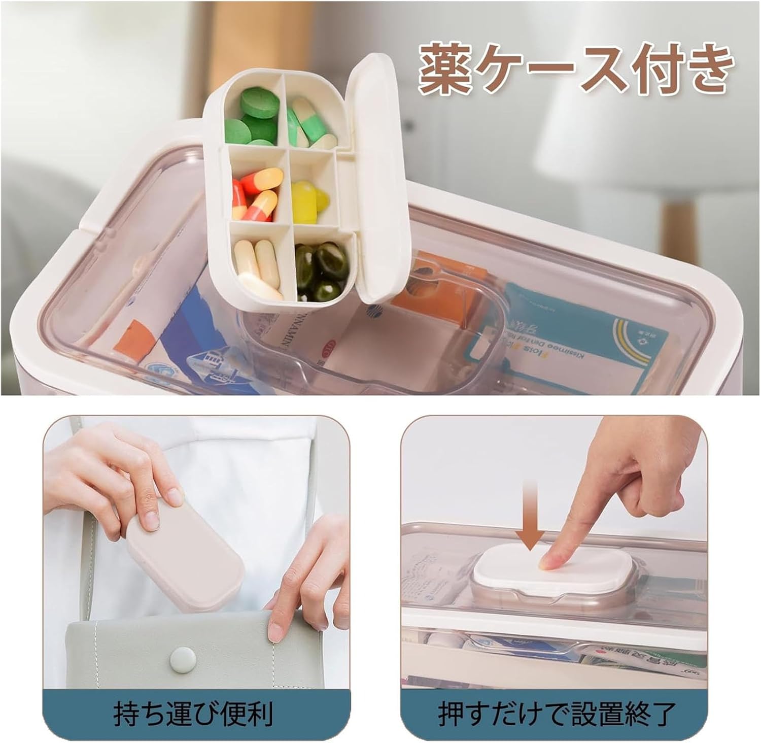 救急箱 大容量 半透明 3段 薬箱 プラスチック製 お薬ボックス 取っ手付き 持ち運び便利 工具箱 収納ケース メディカルボ 折り畳