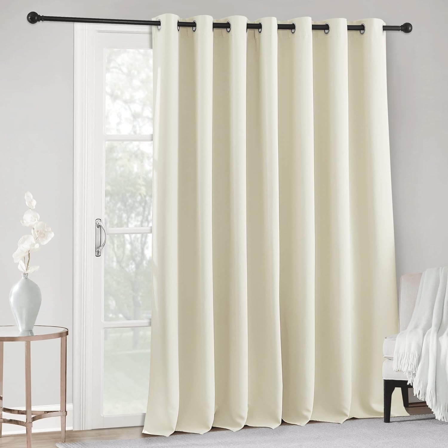 RYB HOME Blackout Curtains for Bedroom - Thermal Insulated Energy Efficiency Patio Door Window Curtains for Living Room Home Office Dining Room Divider Curtain, W 100 x L 84, 1 Panel, Beige Beige W 100" x L 84"