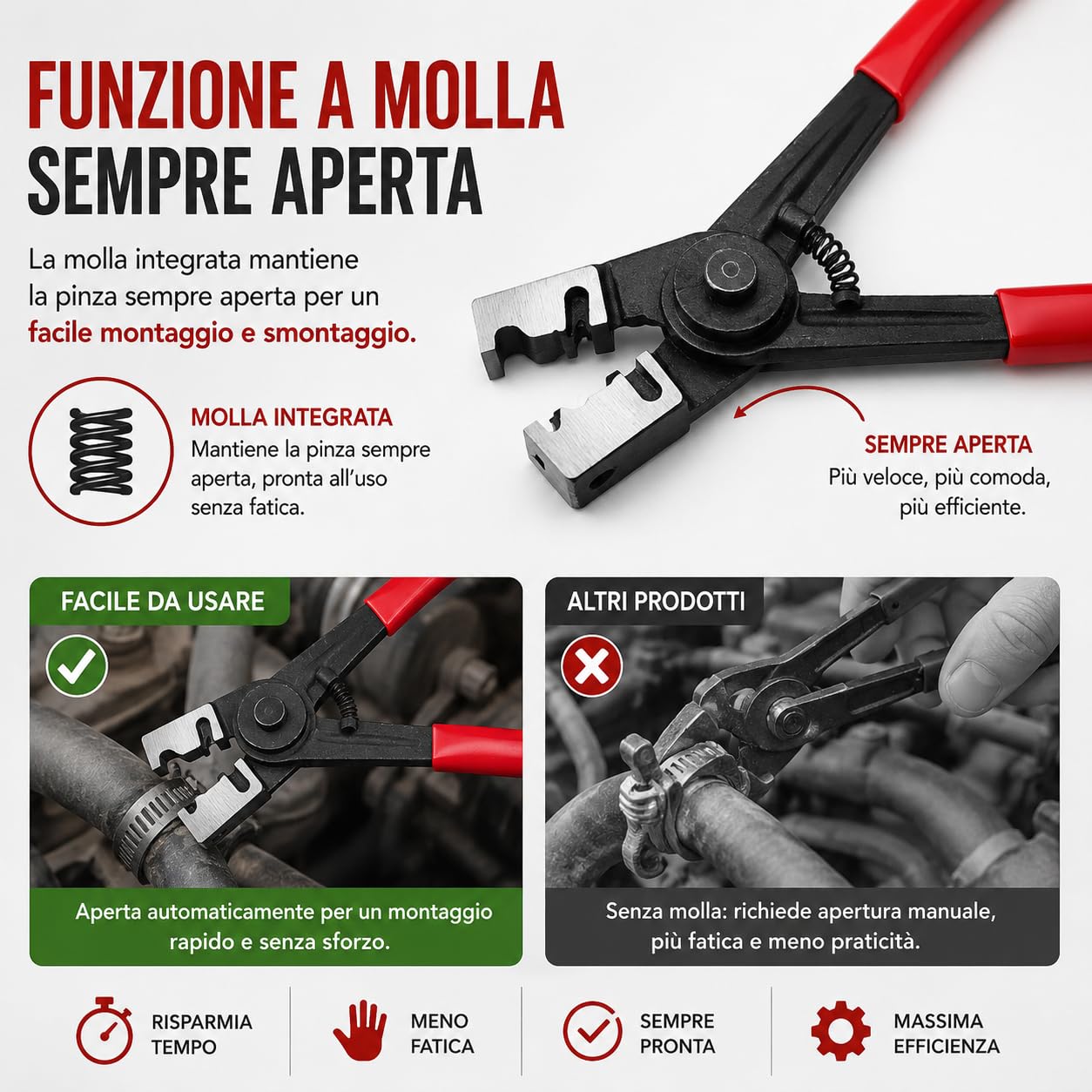 Pinza per Fascette Stringitubo Clic-R, 17 cm – Pinze Angolari Professionali in Acciaio, Impugnatura Antiscivolo, per Riparazioni Auto, Tubi Carburante, Manutenzione Meccanica