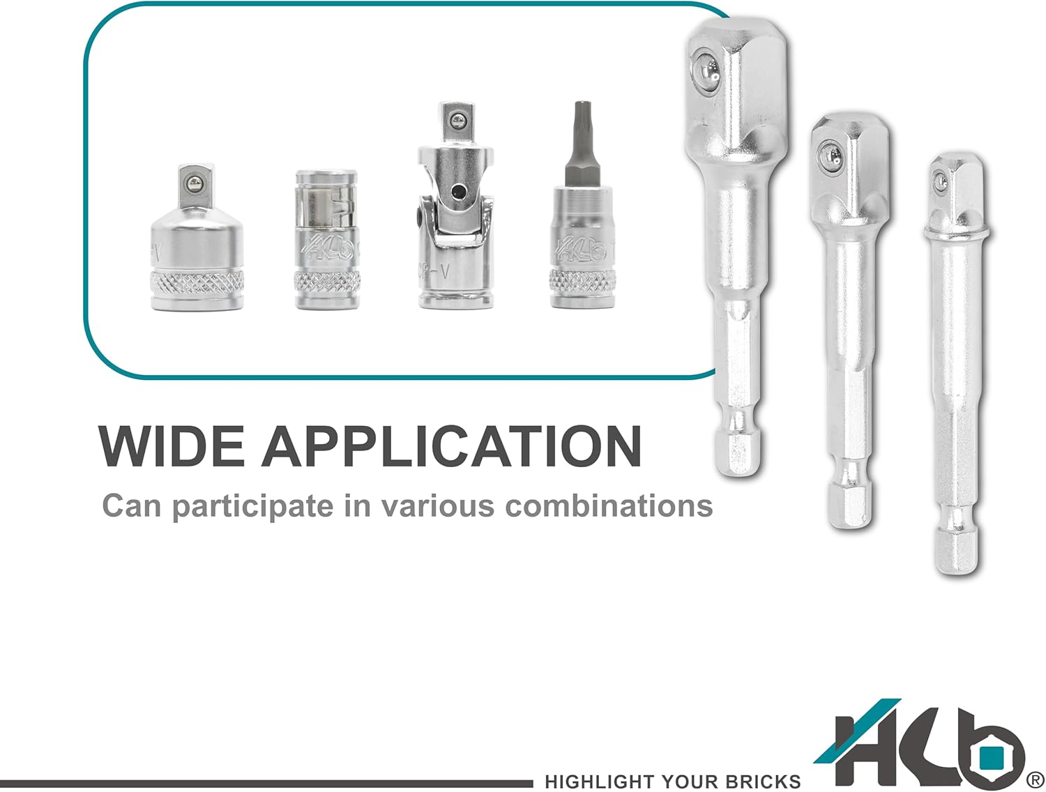HB 3-Piece Socket Adapter Set AAM001-U | 1/4" Hex Shank Impact Driver Drill Adapters | 1/4", 3/8", 1/2" Drive | Chrome Vanadium Steel with Spring-Loaded Detent Ball | Professional Tools Made in Taiwan