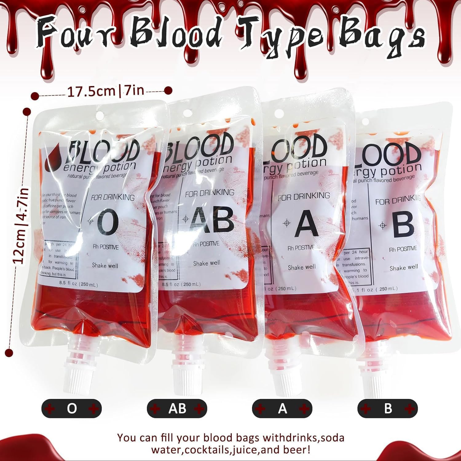 Confezione da 20 sacchetti di sangue di Halloween per bere sacche di sangue da 250 ml contenitori per bevande per feste di Halloween per vampiri ospedale zombie bomboniere per feste in costume