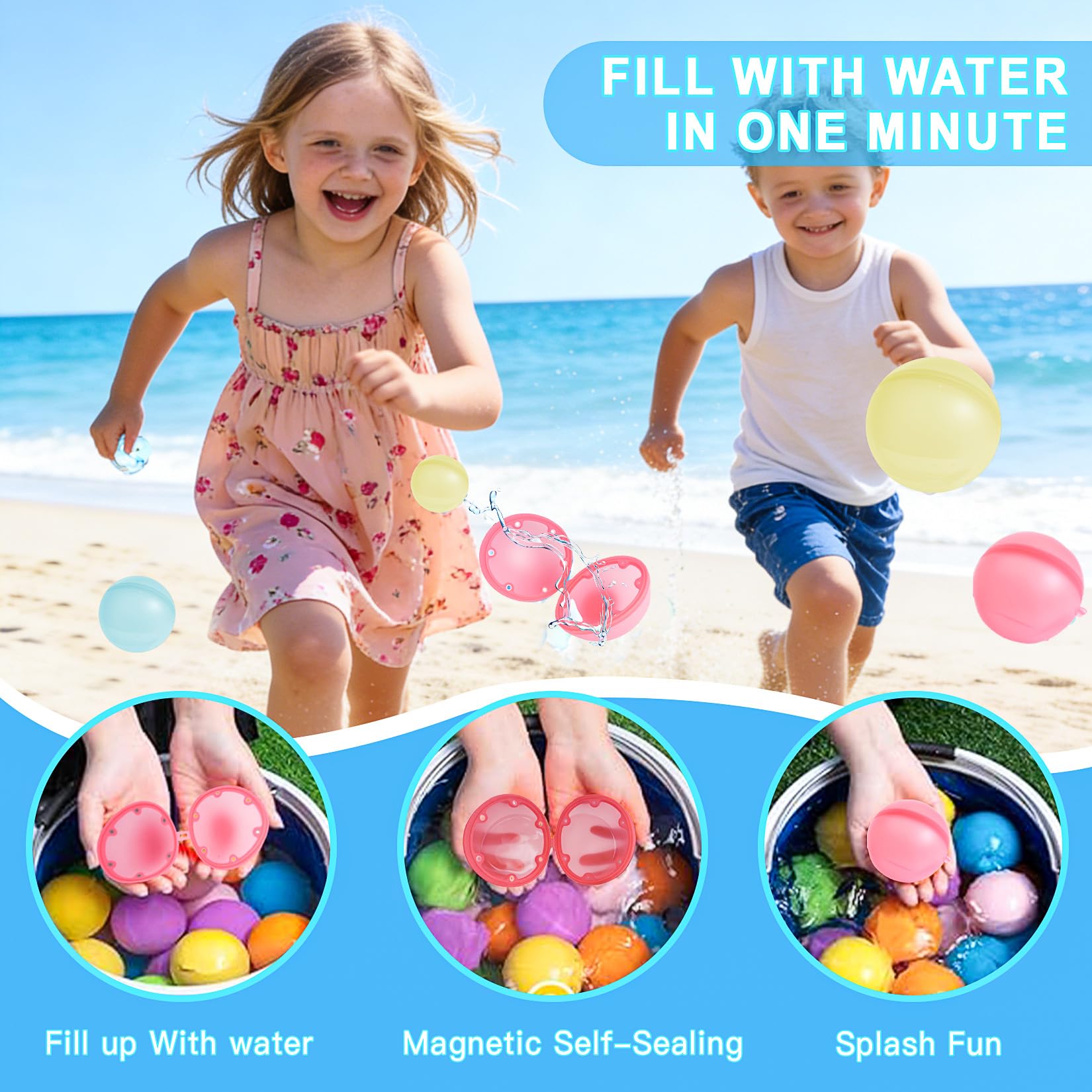 6 Pcs Globos de Agua Reutilizables de Silicona, Bombas de Agua Silicona Reutilizables, Bolas de Aguas Automático para Guerras de Pplaya, Piscina y Fiestas en Jardín (6,5 cm) — view 3