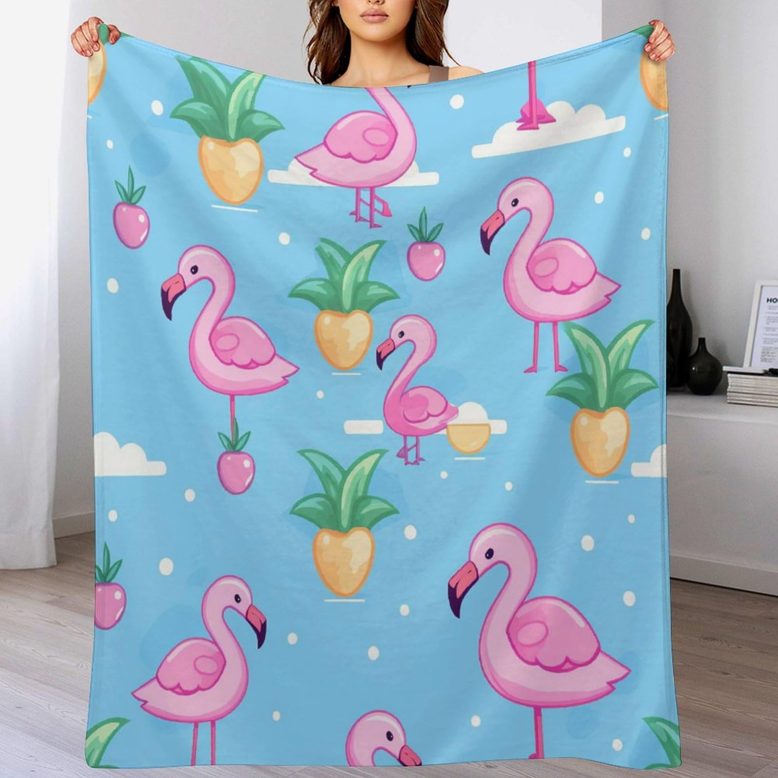 Plaid flamant rose couverture polaire douce 130x180cm