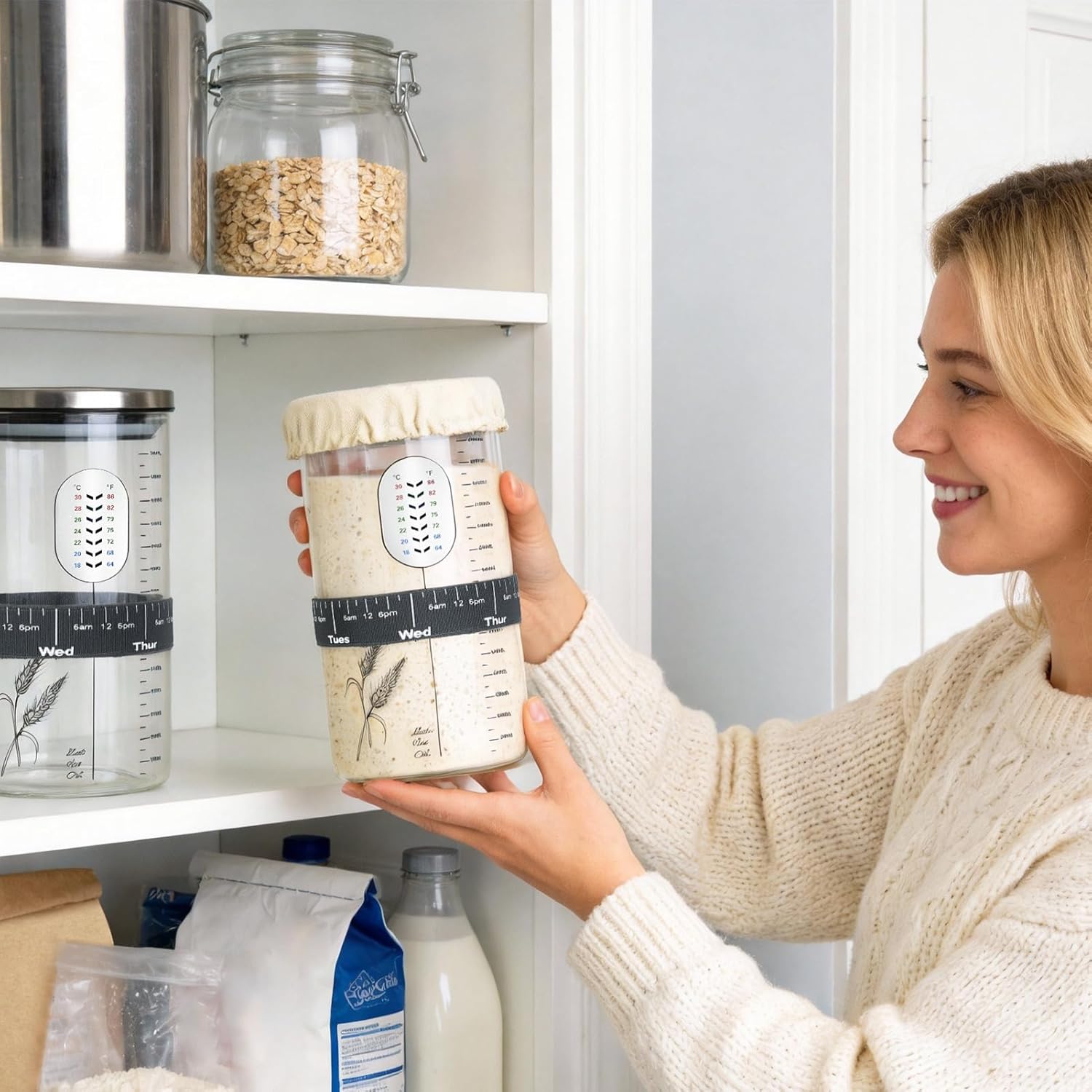 Sourdough Starter Jar, Sourdough Jar Wide Mouth, Sourdough Starter Kit Home and Kitchen, Sour Dough Starter Kits, Sourdough Bread Baking Supplies, Sour Dough Starter Jars, Sourdough Jars Airflow Lid - Image 8