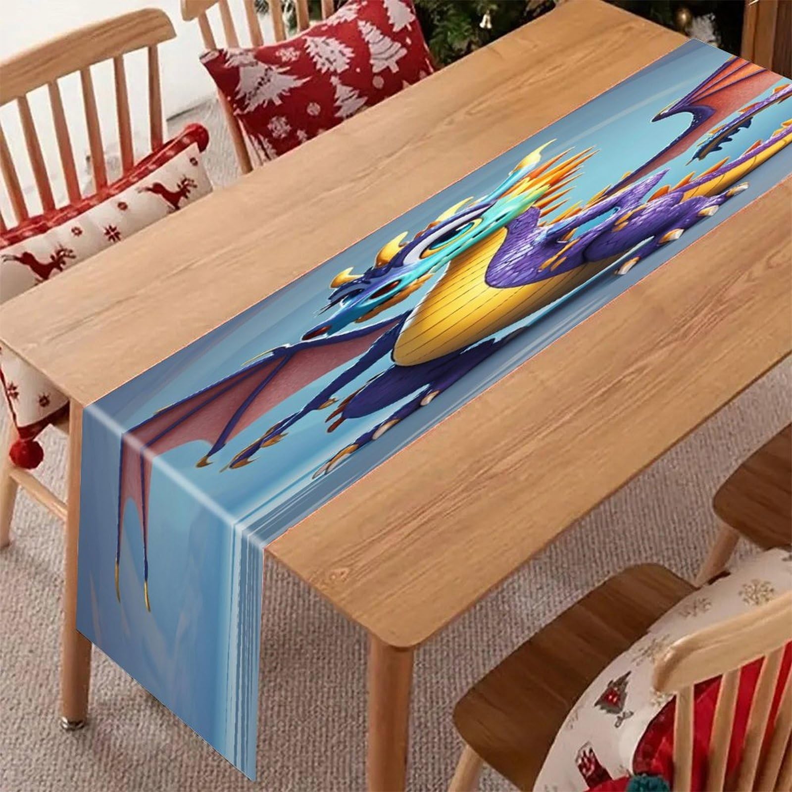 Cartoon Dragon Table Runner Modern Art Farmhouse Linen Table Runner Dresser Scarf Seasonal Kitchen Dining Table Decoration Dresser Scarves for Home Party Decor 13x70 Inch
