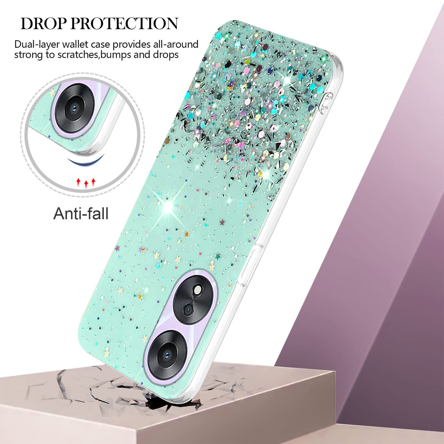 Yarxiawin Custodia per OPPO A78 5G Silicone Morbido Rosa, Effetto Glitter per OPPO A78 Cover Trasparente Sottile Fiore Antiurto Case Brillantini (Silber-Rosa