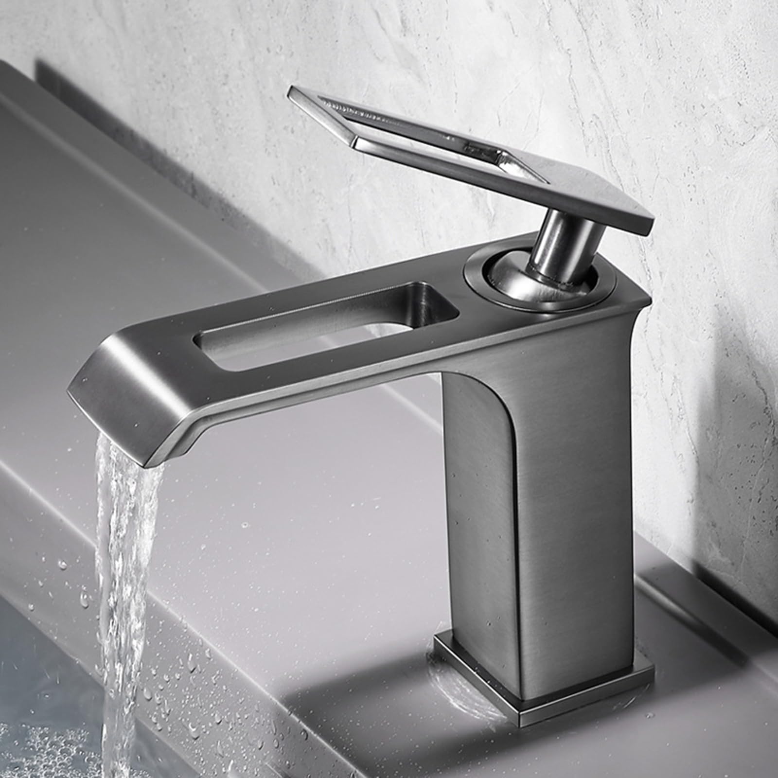 ANVLOJRIH Bathroom Sink Taps Basin Mixer Tap Waterfall Basin Sink Mixer Tap Hot and Cold Mixer Tap Bathroom Gray