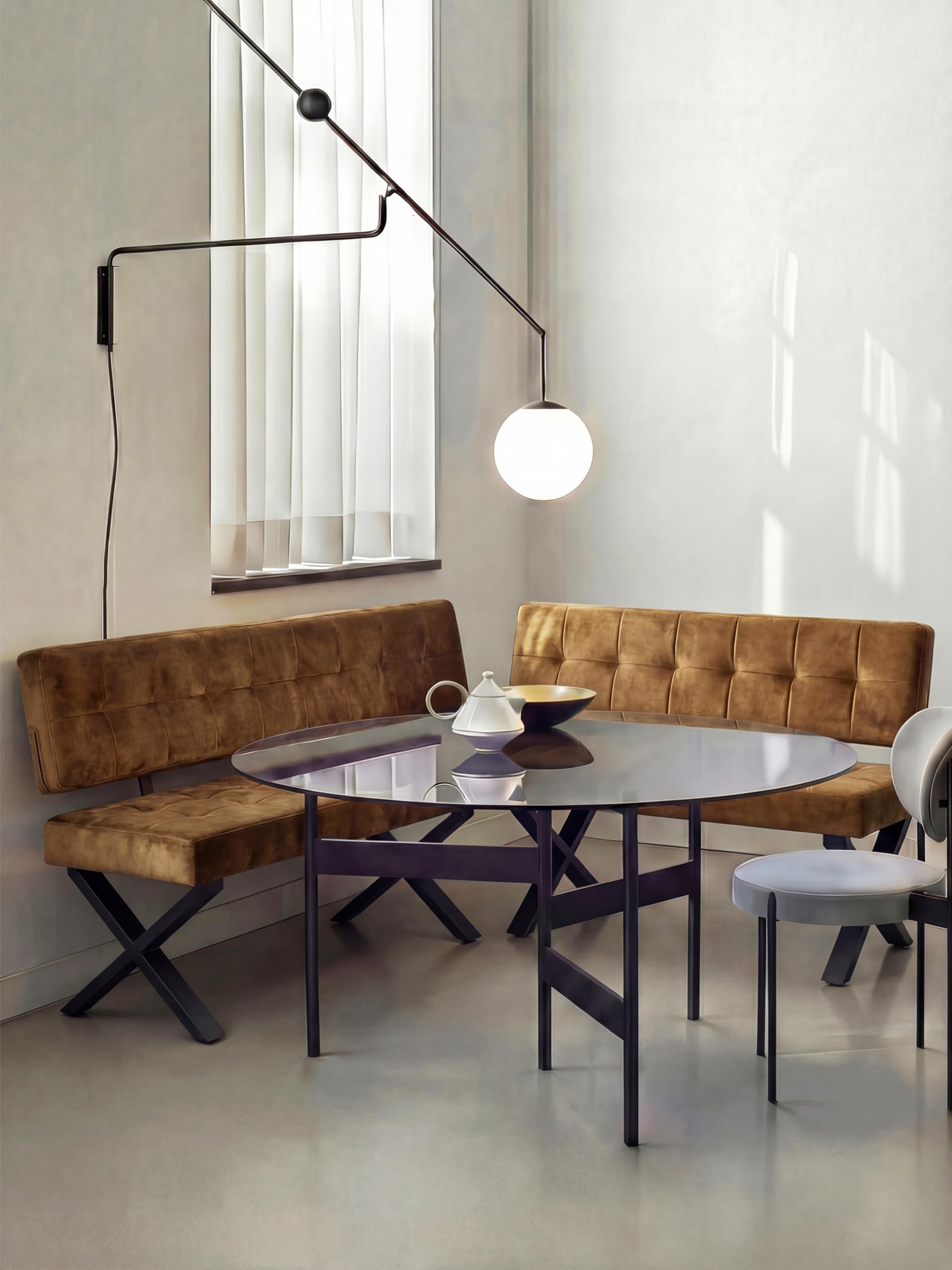 B&D home Eckbank EKA L-Kombi 100×140 cm – modulare Esszimmerbank mit Lehne, beidseitig montierbar (Links/rechts), Kufen-Metallgestell, pflegeleichter Bezug in Samt Gelb