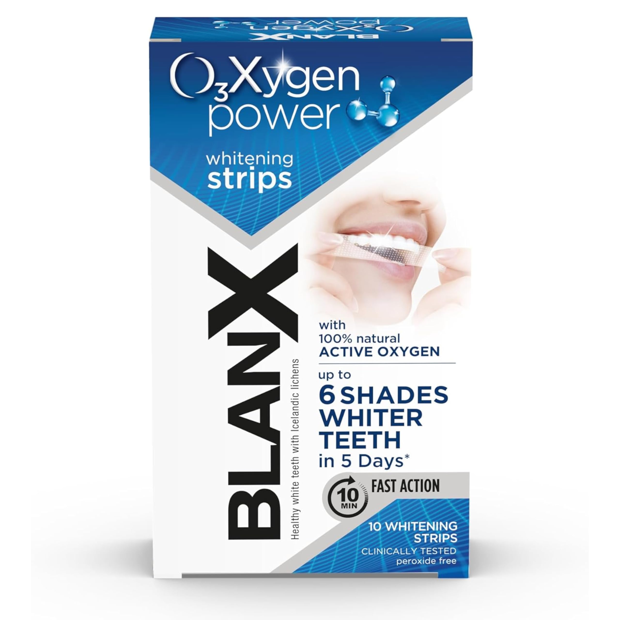 BlanX Oxygen Power Whitening Strips 10 Pieces | Teeth Whitening Strips with Oxygen Technology | Helps Remove Surface Stains | Easy At-Home Whitening Treatment | Enamel-Friendly Formula