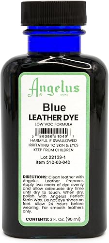 Angelus Tinte para cuero, tinte flexible para cuero, para zapatos, botas, bolsos, manualidades, muebles y más, 3 onzas (azul)