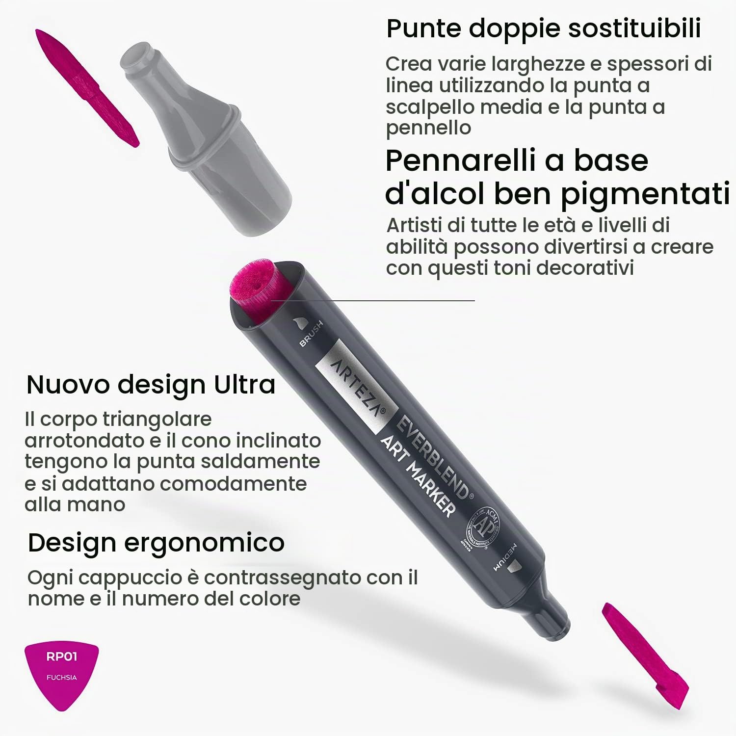 ARTEZA Art - Pennarelli per alcol, set di 36 colori, toni deco, scalpello medio e punta per pennello, forniture artistiche per disegno e schizzi