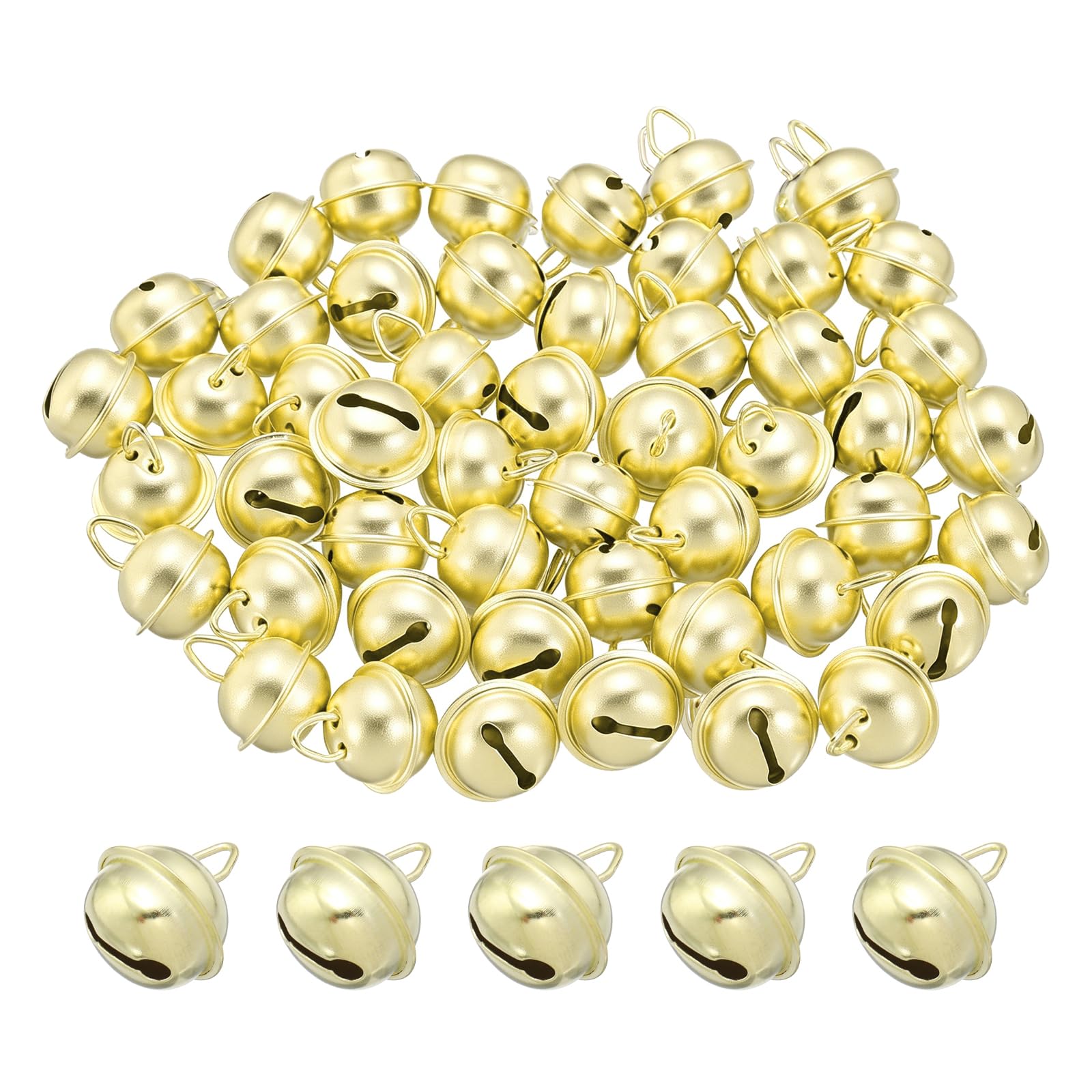 PATIKIL 50Pcs Small Jingle Bells, 18mm 0.7in Mini Bells for Crafts Christmas Decor Home Festival Decorations Party Favors Pet Collars Keychain Making, Electroplated Gold