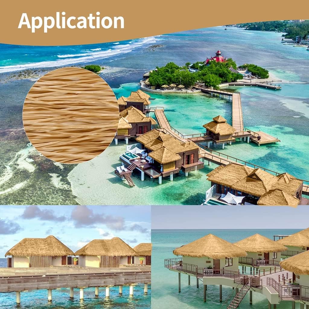 Fake Straw Fireproof Artificial Palm Thatch Simulation Thatch Roll 100x50cm/39.3" X 19.6" Synthetic Palm Leaves Thatch Roofing Thatch Roofing for Tiki Bar Garden Deco(Yellow e,0.5x15m)
