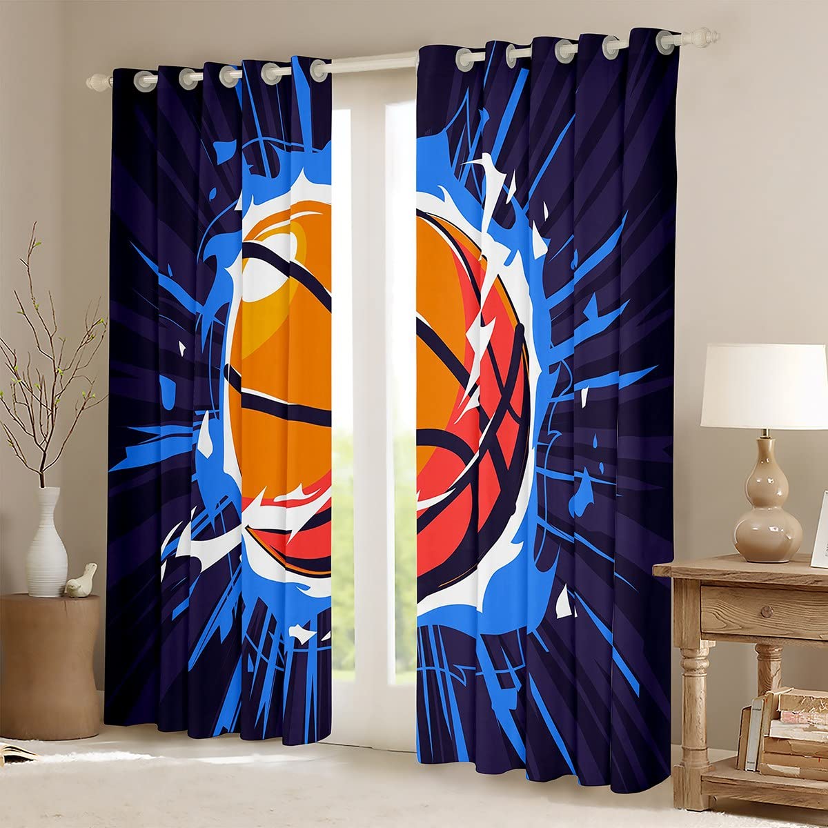 Pallacanestro Bambini Tende oscuranti Gaming Sport Tende per camera da letto Soggiorno per Ragazzi Bambini Adolescenti Giochi con la palla Tende Regalo per gli amanti del basket Trattamenti per fines