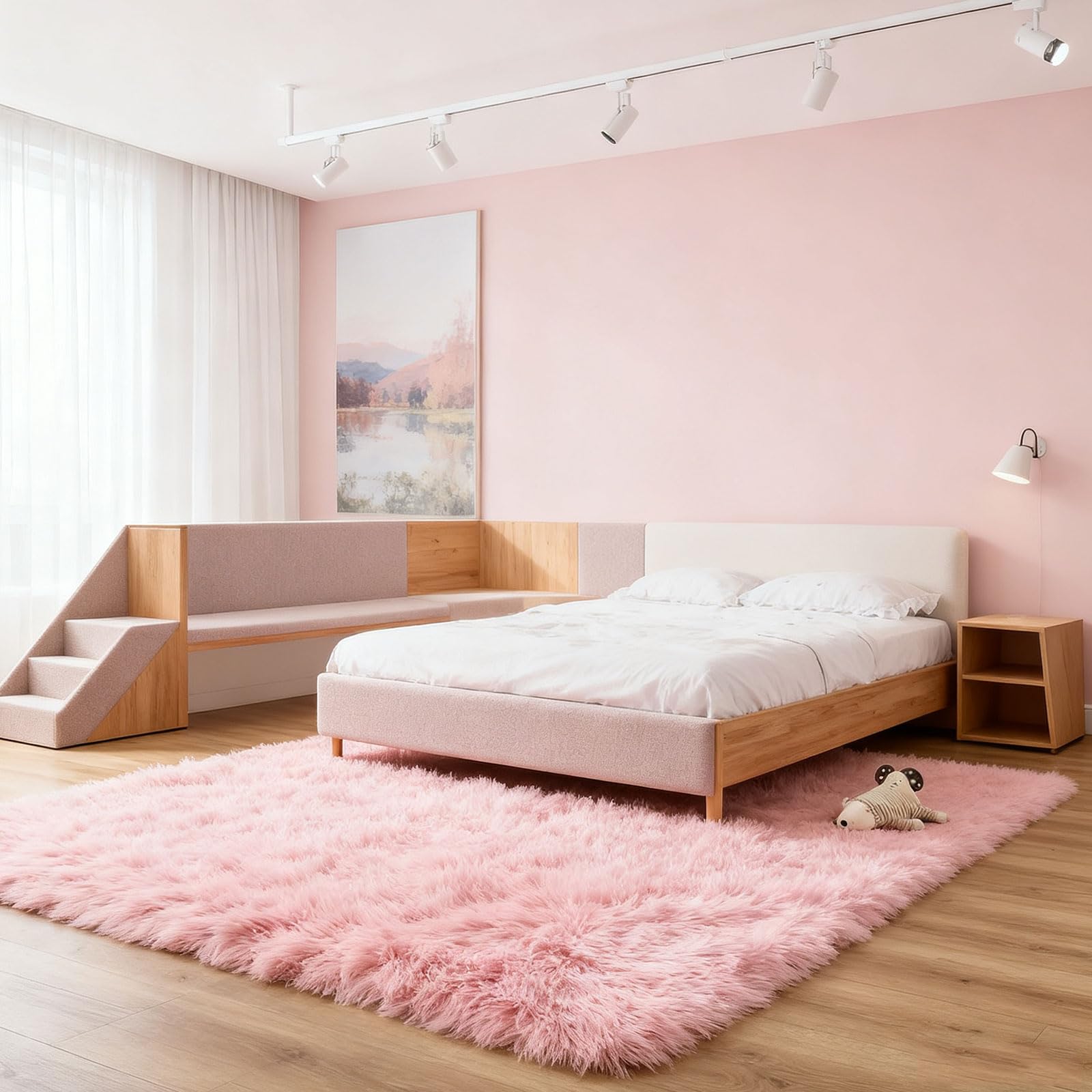 Tapis salon shaggy lavable résout le problème du nettoyage tapis rose doux