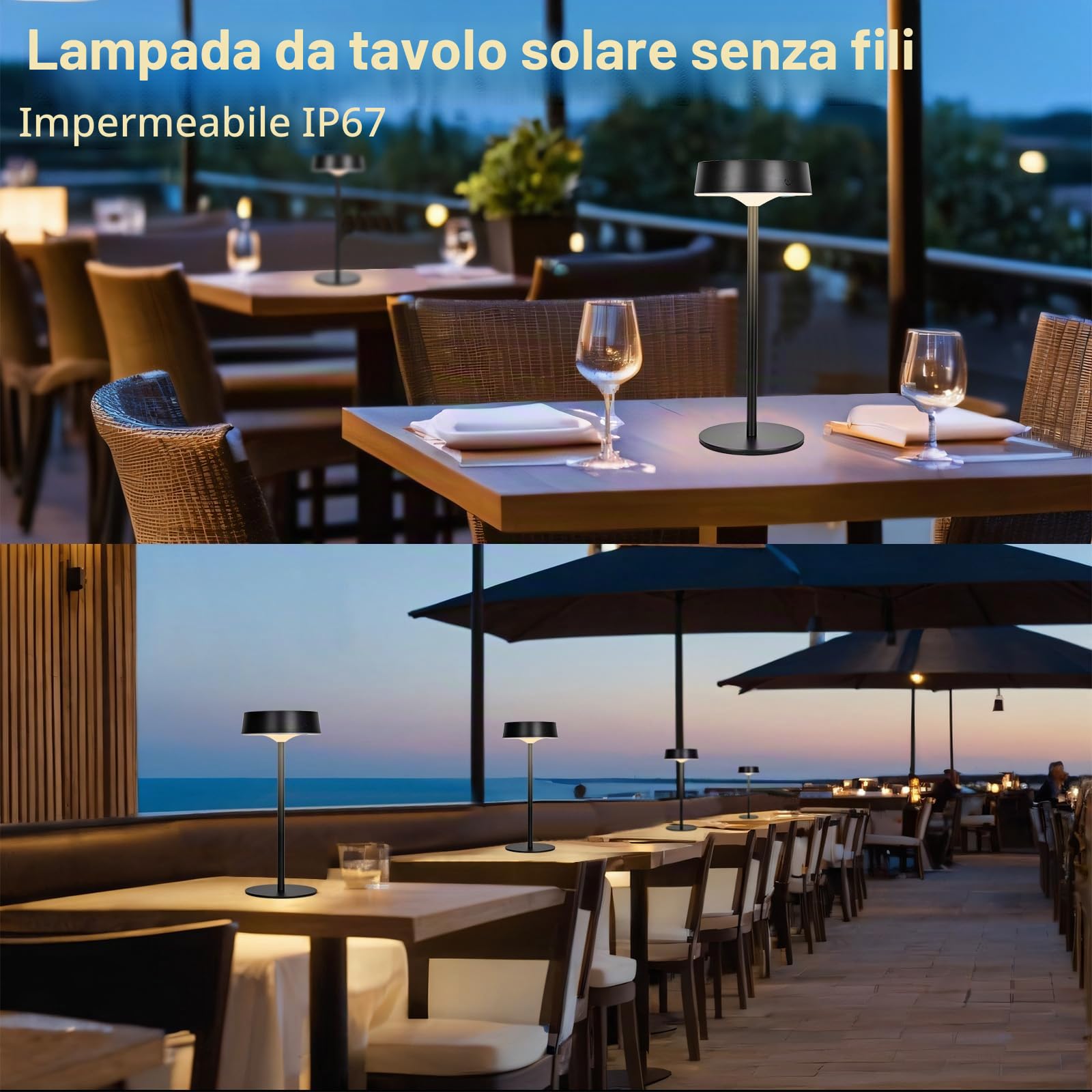 2 Pezzi Lampada da Tavolo Solare Senza Fili, 3CCT Lampade da Tavolo Esterno | Alinana IP67 Dimmerabili Lampade da Tavolo Può Essere Ricaricata Tramite Type-C e Energia Solare per Interno ed Esterno