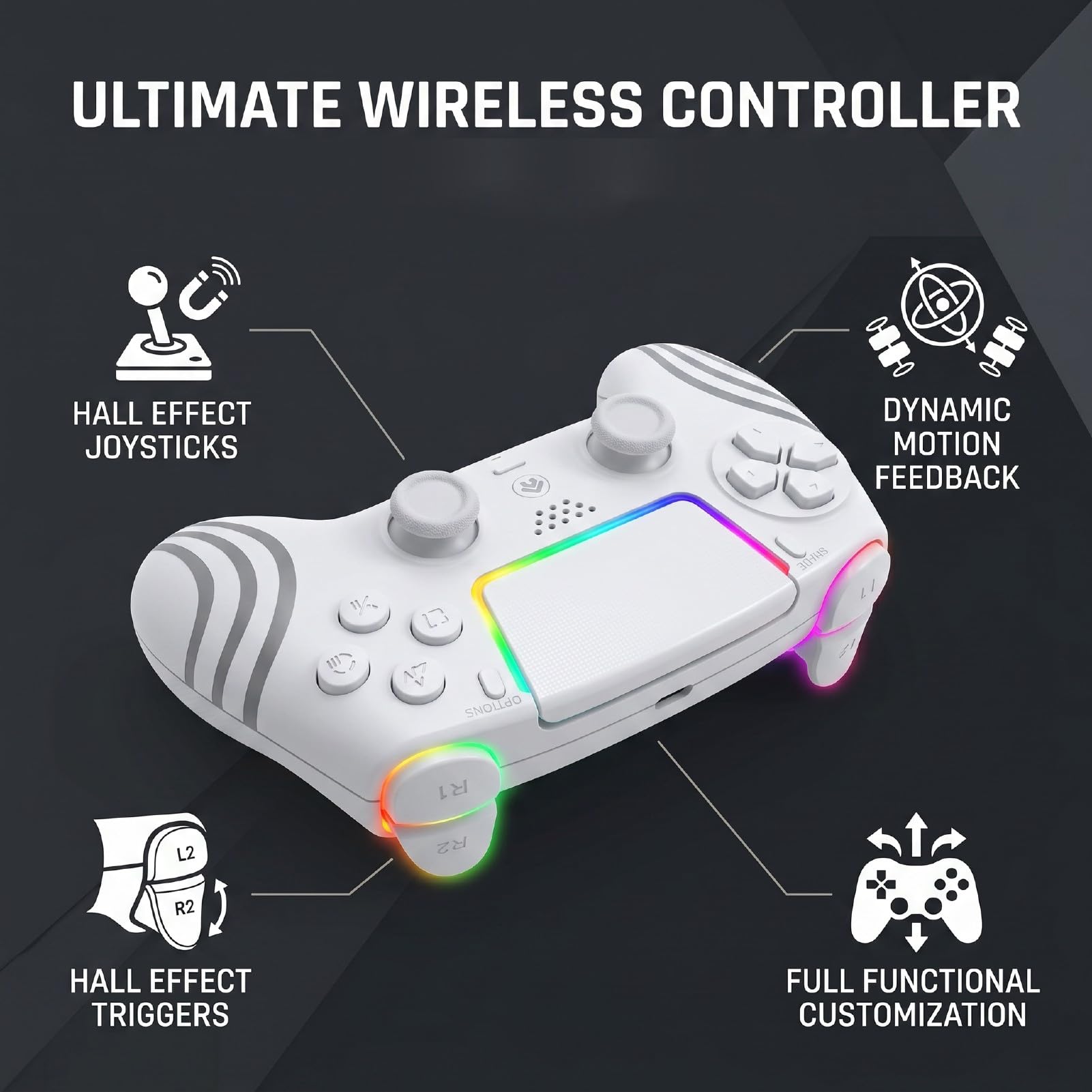 YUEHISY Controller di Gioco Wireless, Controller per PC, Hall Effect Gamepad for Gaming su Computer e Intrattenimento Domestico