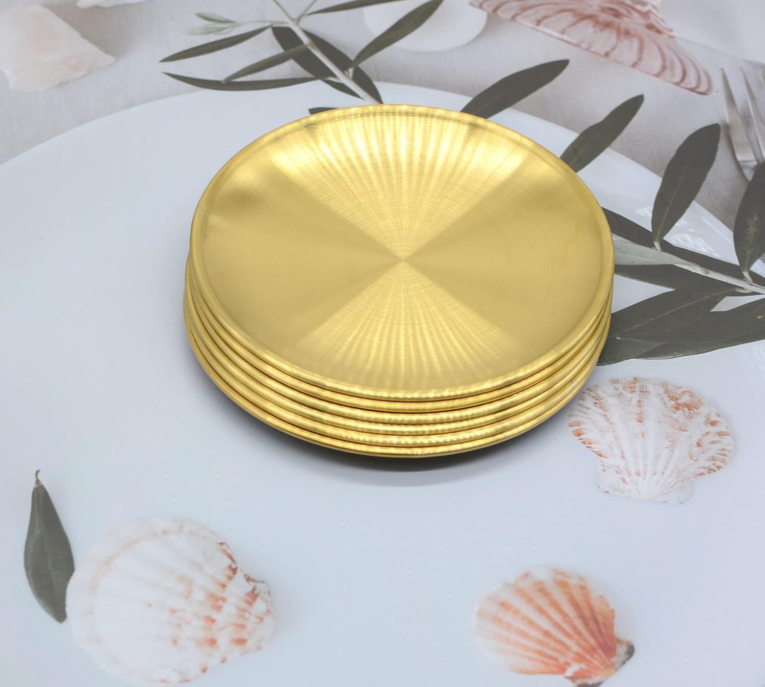 6 Pcs 5.5 Inch Circular Trinket Tray, Gold Stainless Steel, for Serving Trays Towel Storage Dish Plate Tea Fruit Trays Jewelry Plate Decorative Storage Tray (5.5 Inch, Gold)