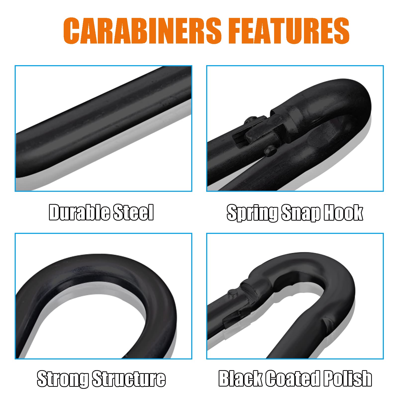 Yaocom 300 Pcs 2" Carabiner Bulk Spring Snap Hooks Bulk Aluminum All