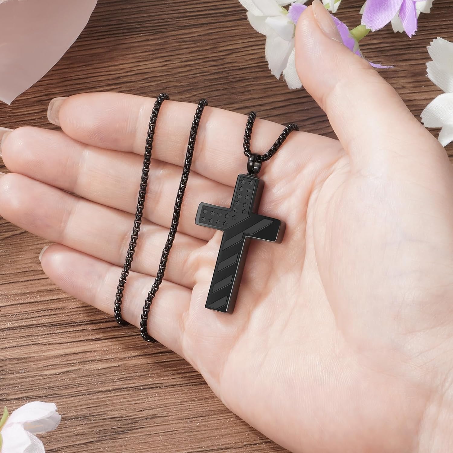 XIUDA Cross Cremation Jewelry Flag Urn Ashes Necklace for Women Men Cremation Ash Pendant Loved One Memorial Jewelry - Image 4
