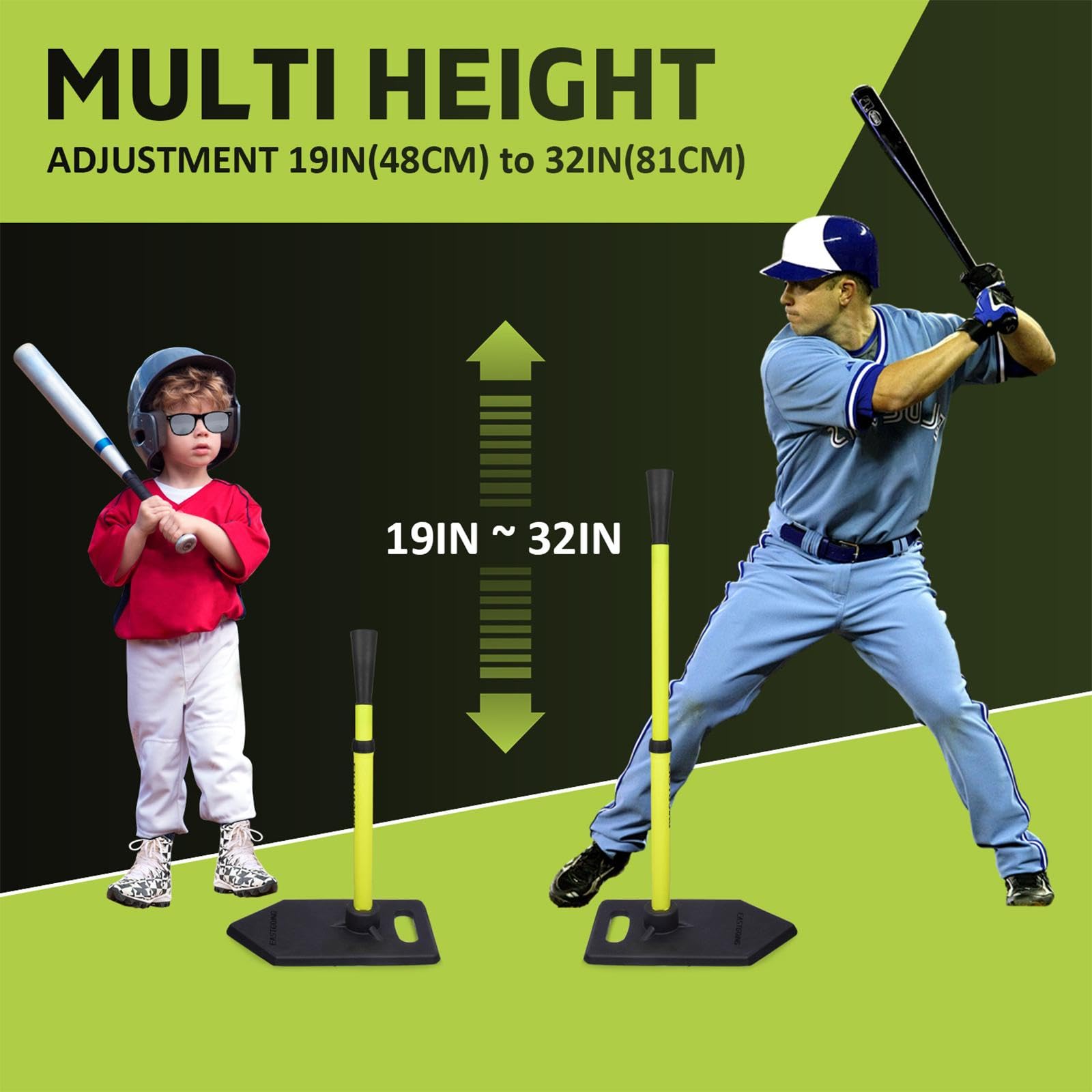 Baseball Schlagständer, Höhenverstellbar von 81 cm, Vielseitiger T Ständer mit Gummifuß für Alle Altersgruppen Und Spielstärken, Leicht, Schwarz
