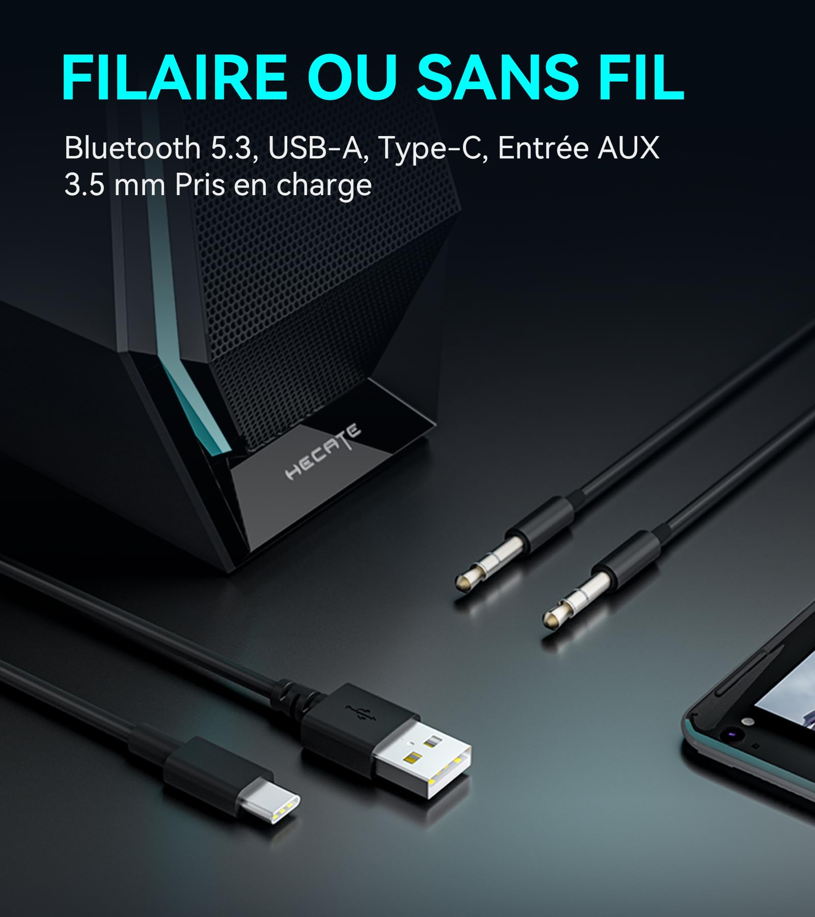 Edifier Hecate G1500 Max 2.1 Système de Hauts-Parleurs pour Ordinateur, Enceintes Gaming 60W avec Sortie Ligne Subwoofer, Lumière RGB, Bluetooth 5.3, USB