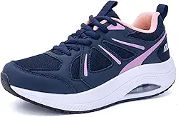 Tênis de caminhada feminino com suporte de arco atlético tênis de corrida ortopédico moderno para fascite plantar, Azul-escuro e rosa, 10.5 Wide