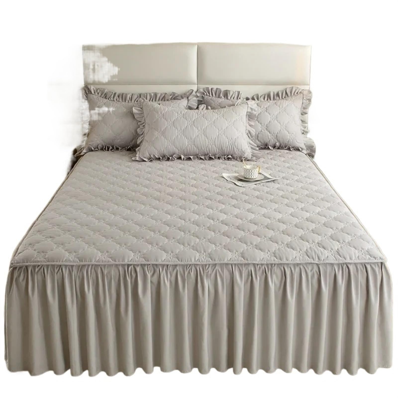 Bed skirt Thickened Bed Skirt Solid Color Cover Quilted Mattress Protector Skin-friendly Bedspread No Pillowcase(COLOR 5,150x200cm)