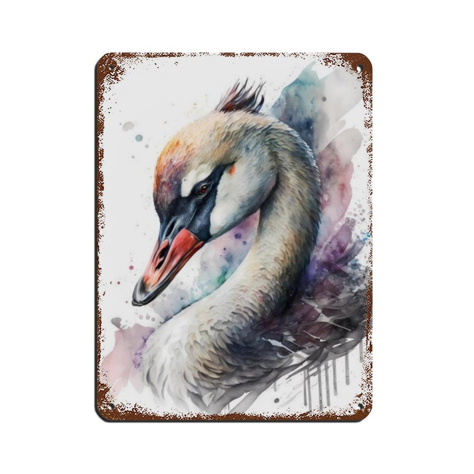 Lxwnze 30L X 40W Cm Watercolor Swan, Art Poster Retro Poster Metal Tin Sign Chic Art Retro Iron Painting Bar People Cave Cafe Family Garage Poster Wall Decoration 12X16inch(30X40cm)