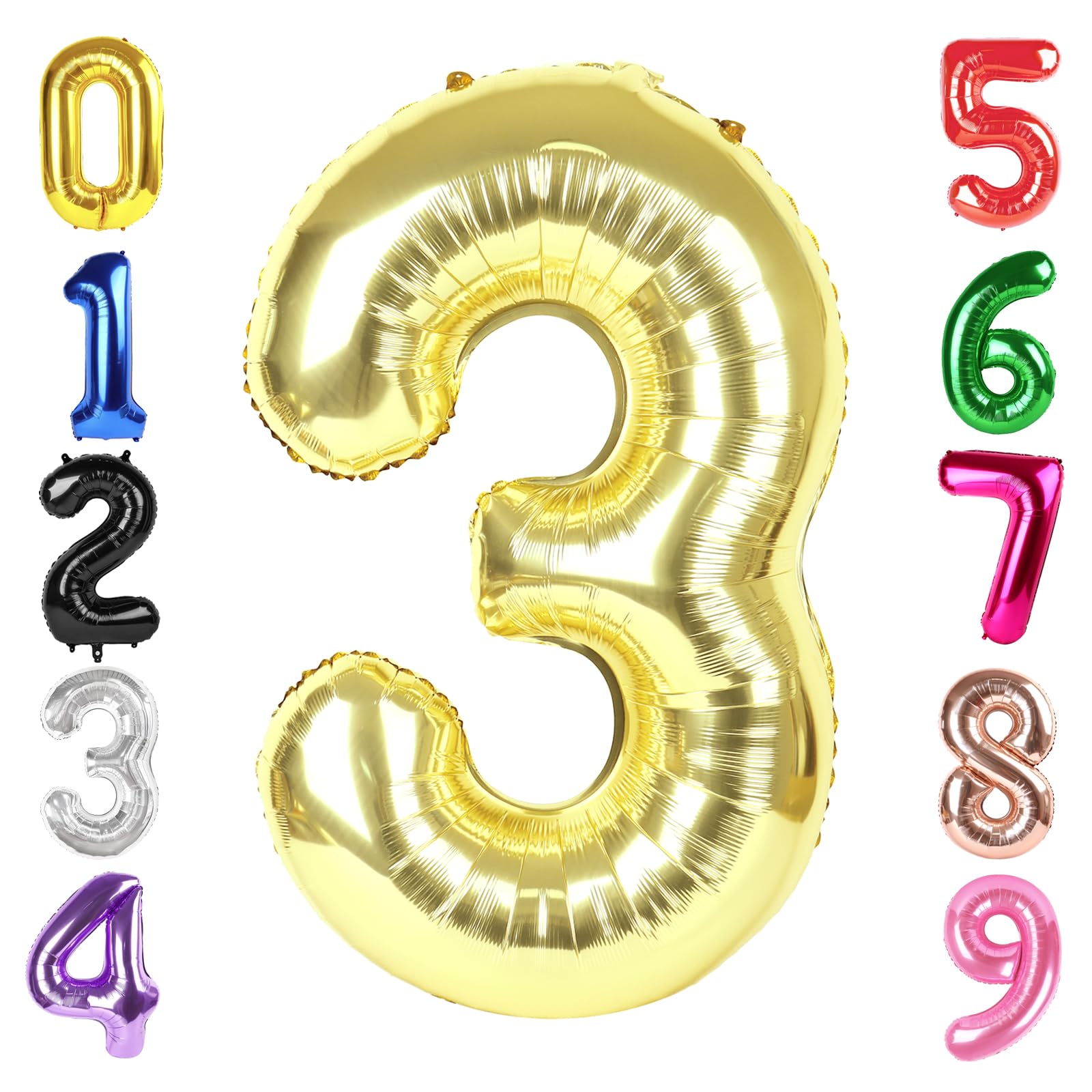 40 Inch Champagne Gold Number 3 Balloon, Giant 3 Number Balloons for 3rd Birthday Decorations, Party Supplies for Baby Boy Girl, Champagne Gold Party Decor​​