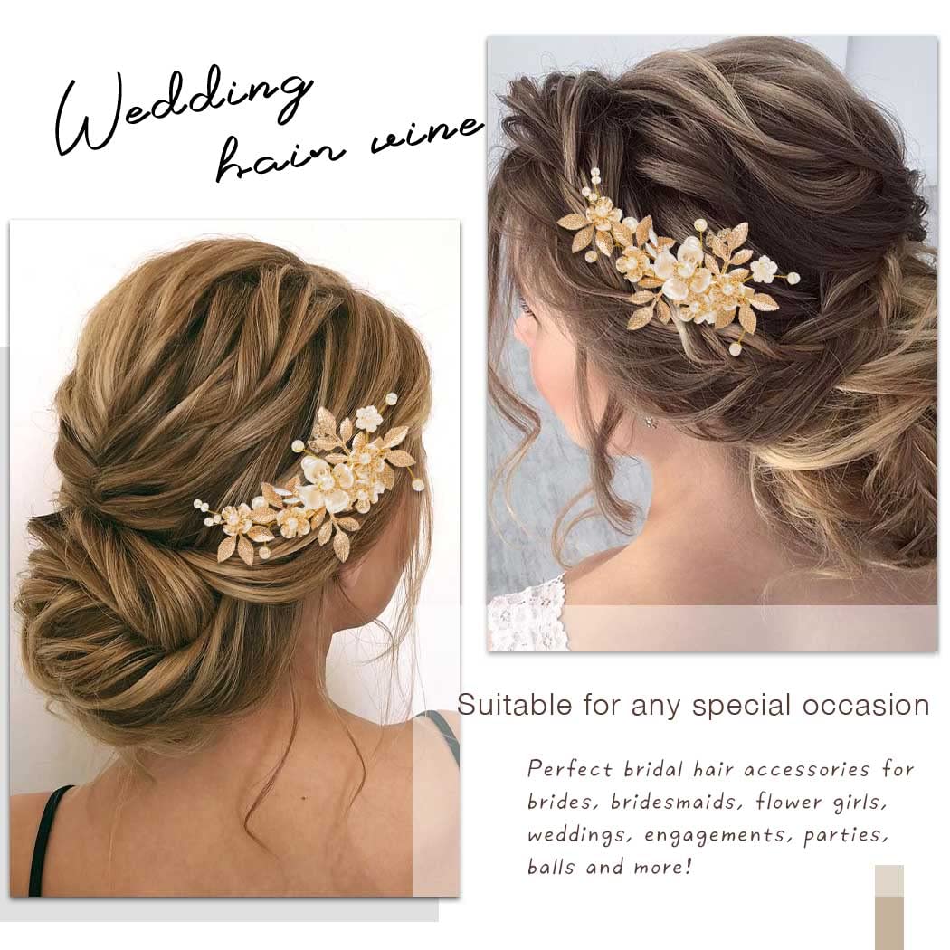 Evild Gold Wedding Hair Clips Flower Hair Barrettes Pearl Hair Accessories for Women