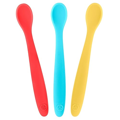 Vista 17 de WeeSprout Cucharas de silicona para bebé, utensilios de alimentación infantil de primera etapa con punta suave, utensilios de cocina flexibles