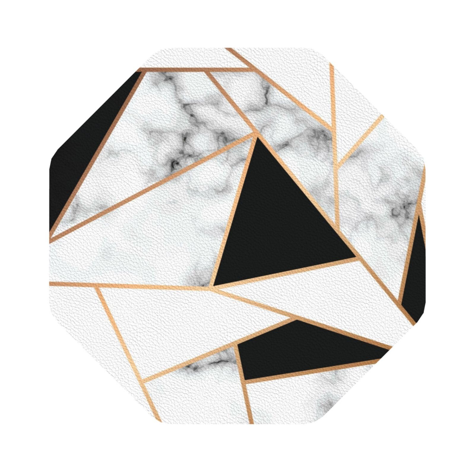 Black and White Marble Texture PU Leather Coasters Set of 6 Octagon Drink Coasters