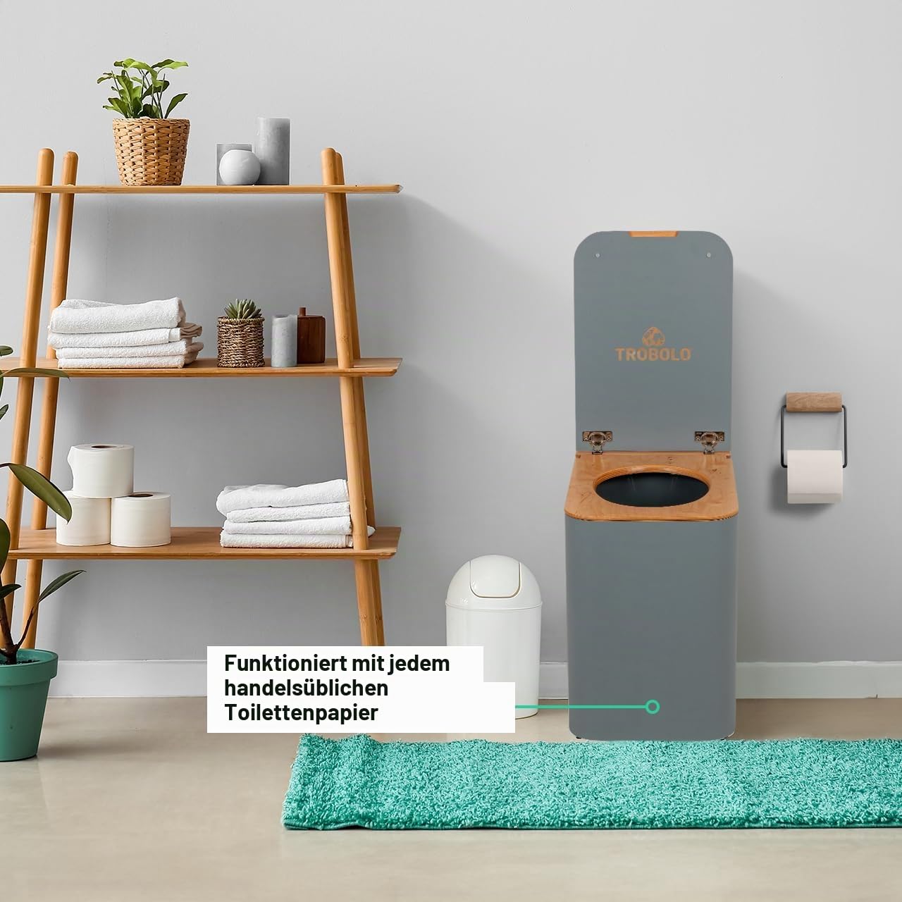 TROBOLO SilvaBloem – Trockentrenntoilette aus Holz – Komposttoilette ohne Chemie & Wasser – Ideal für Gartenhaus, Van & Tiny House – Geruchlose Trenntoilette kompatibel mit Abluftsystem (Grau)